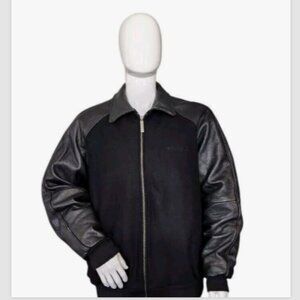 Heineken Logo Varsity Leather and Wool Bomber Jacket